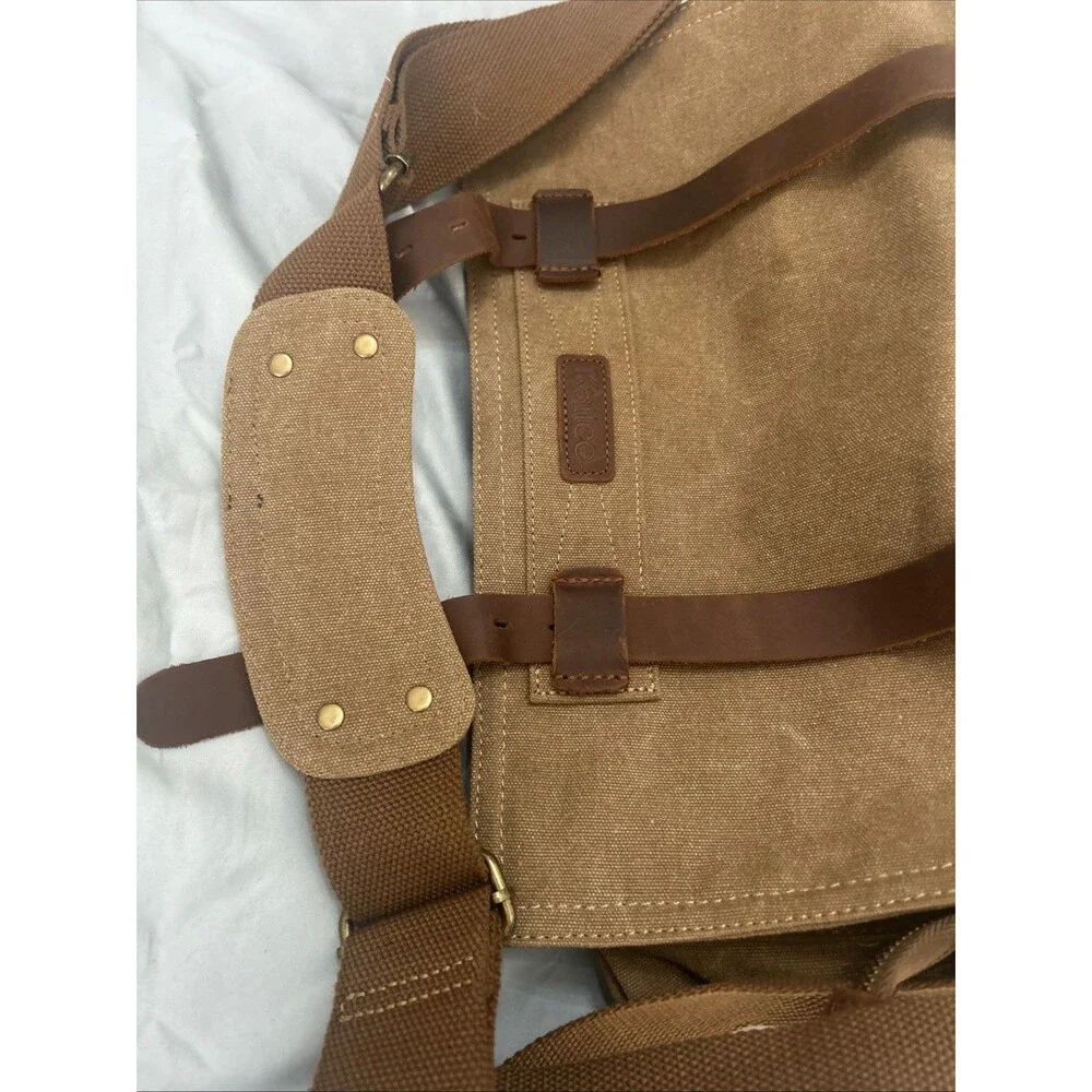 Kattee Leather Canvas Camera Bag Messenger Shoulder Bag Khaki